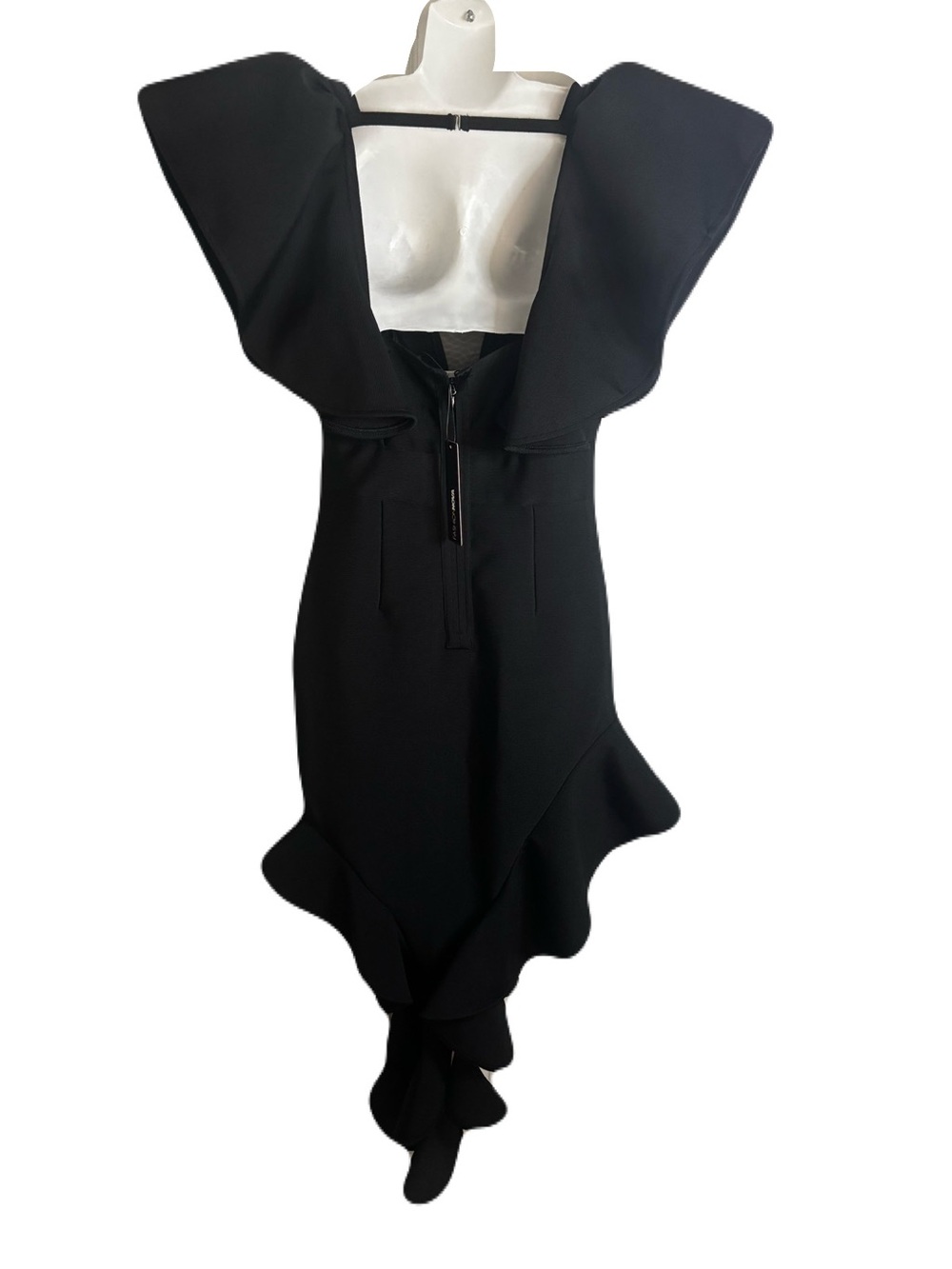 Elegant Black asymmetrical Ruffle Dress with Statement Sleeves - Picture 4 of 16